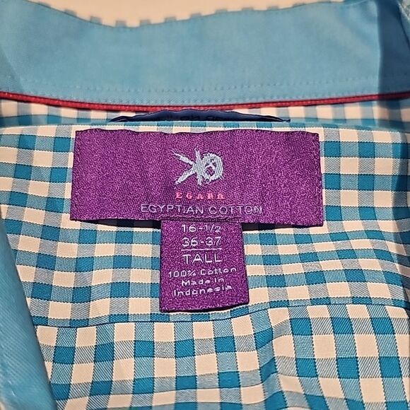 Mens gingham long sleeve button front shirt size 16-1/2. 36-37 tall - Picture 3 of 7